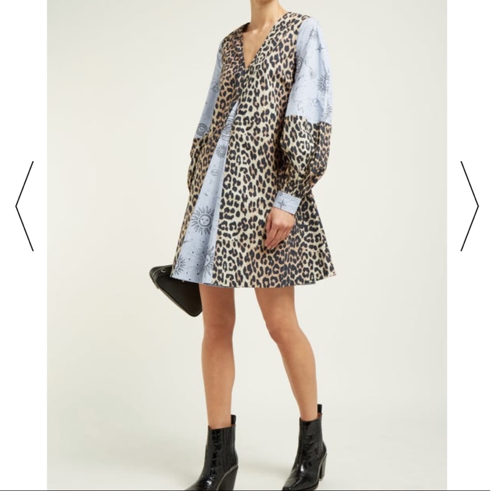 NWOT Ganni Leopard and Moon Mini Dress